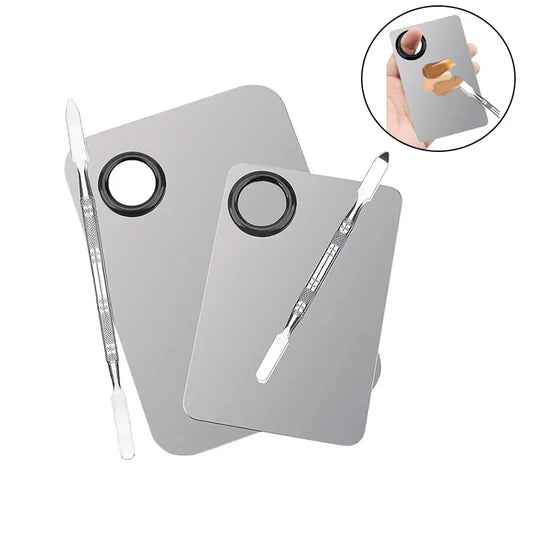 Pro Stainless Steel Makeup Mixing Palette & Spatula – Perfect for Foundation, Nails & More!