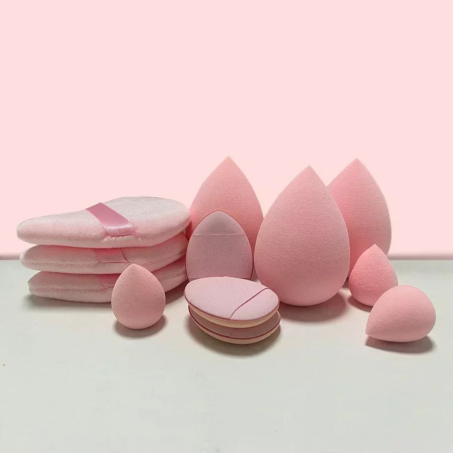 12/14PC Soft Makeup Sponge & Puff Set – Blend Like a Pro with Beauty Eggs & Puffs in Storage Jar!