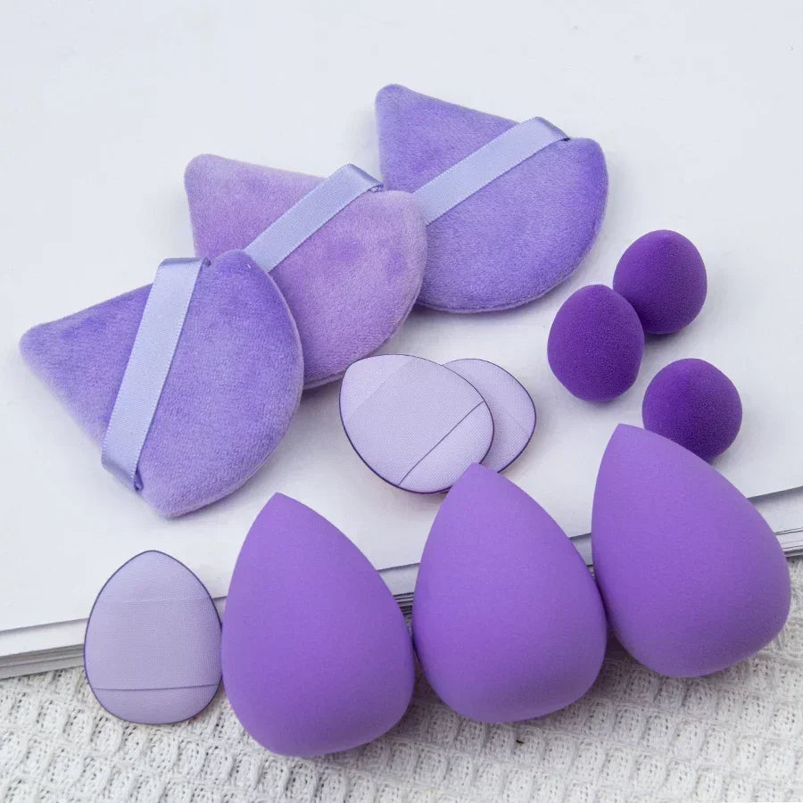 12/14PC Soft Makeup Sponge & Puff Set – Blend Like a Pro with Beauty Eggs & Puffs in Storage Jar!