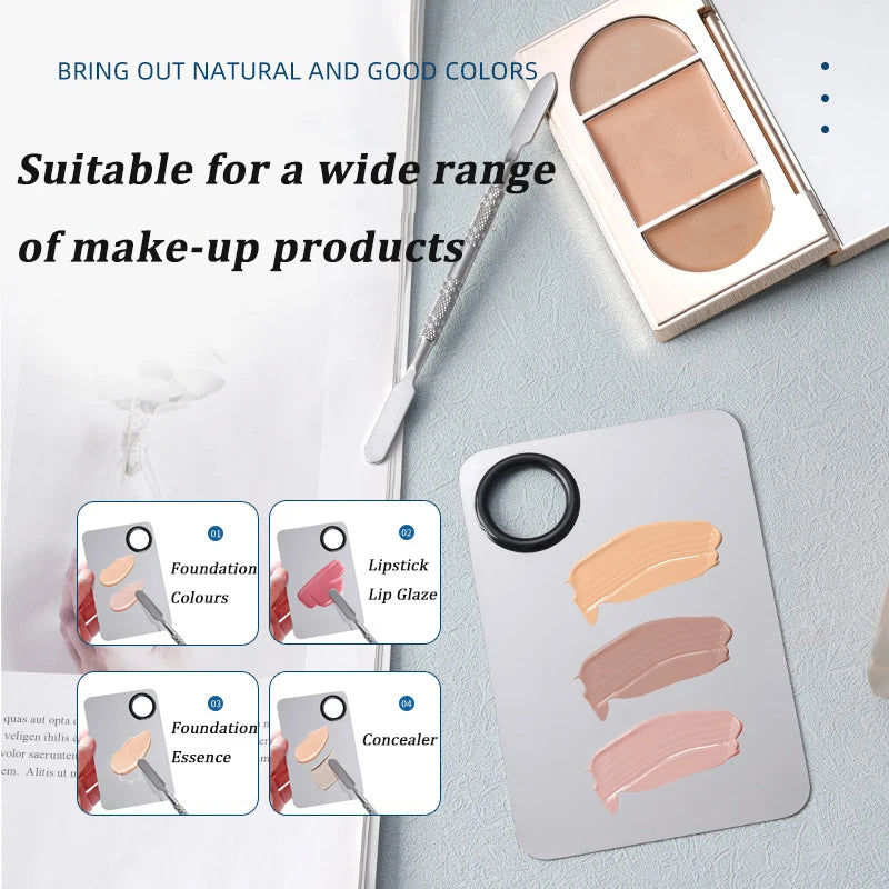 Pro Stainless Steel Makeup Mixing Palette & Spatula – Perfect for Foundation, Nails & More!