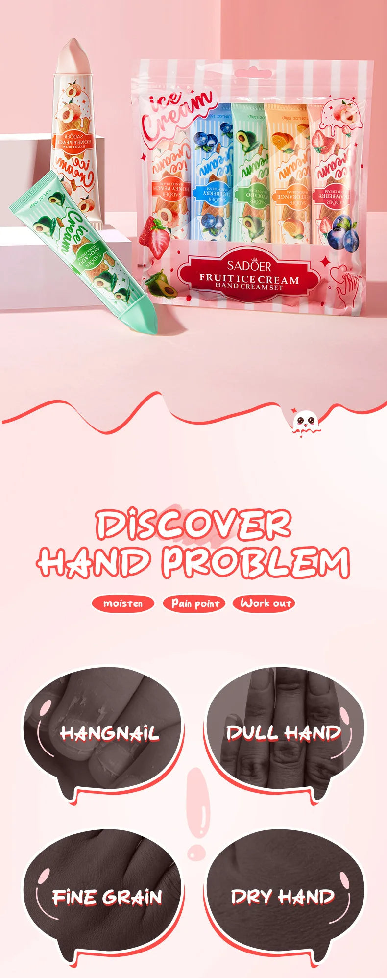 5-Piece Ice Cream Scented Hand Cream Gift Set – Moisturising, Brightening & Hydrating Skincare by SADOER