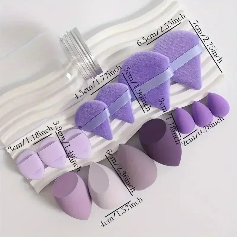 12/14PC Soft Makeup Sponge & Puff Set – Blend Like a Pro with Beauty Eggs & Puffs in Storage Jar!
