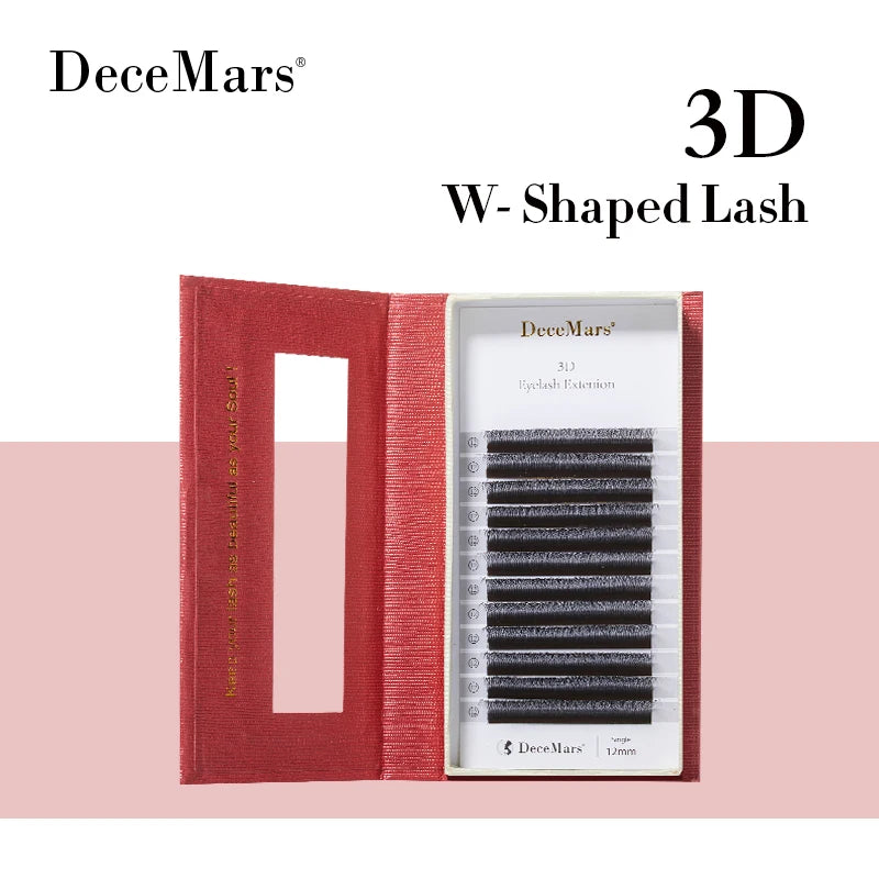 DeceMars Brown 3D W-Shaped Lash Extensions – Triple-Tip C/D/DD Curl Individual Lashes (0.07mm)