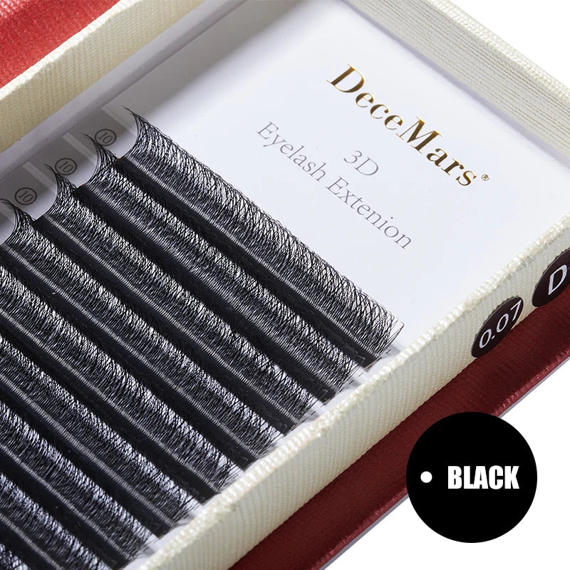 DeceMars Black 3D W-Shaped Lash Extensions – Triple-Tip C/D/DD Curl Individual Lashes (0.07mm)
