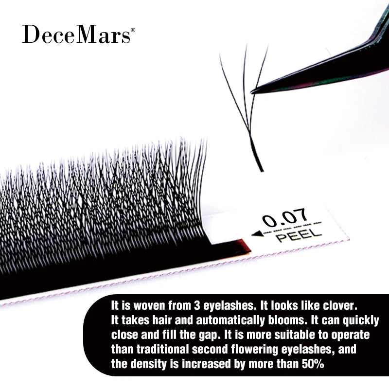 DeceMars Black 3D W-Shaped Lash Extensions – Triple-Tip C/D/DD Curl Individual Lashes (0.07mm)