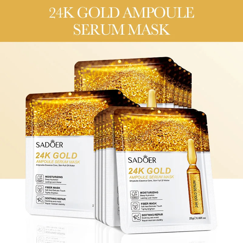 24K Gold & Hyaluronic Acid Sheet Mask Set – 15pcs for Hydration, Brightening & Firming