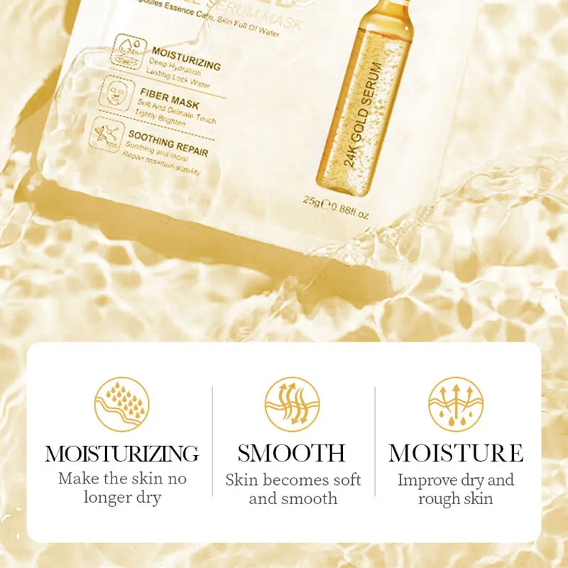 24K Gold & Hyaluronic Acid Sheet Mask Set – 15pcs for Hydration, Brightening & Firming