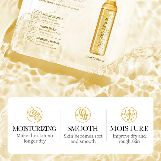 24K Gold & Hyaluronic Acid Sheet Mask Set – 15pcs for Hydration, Brightening & Firming