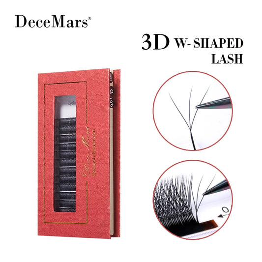 DeceMars Black 3D W-Shaped Lash Extensions – Triple-Tip C/D/DD Curl Individual Lashes (0.07mm)