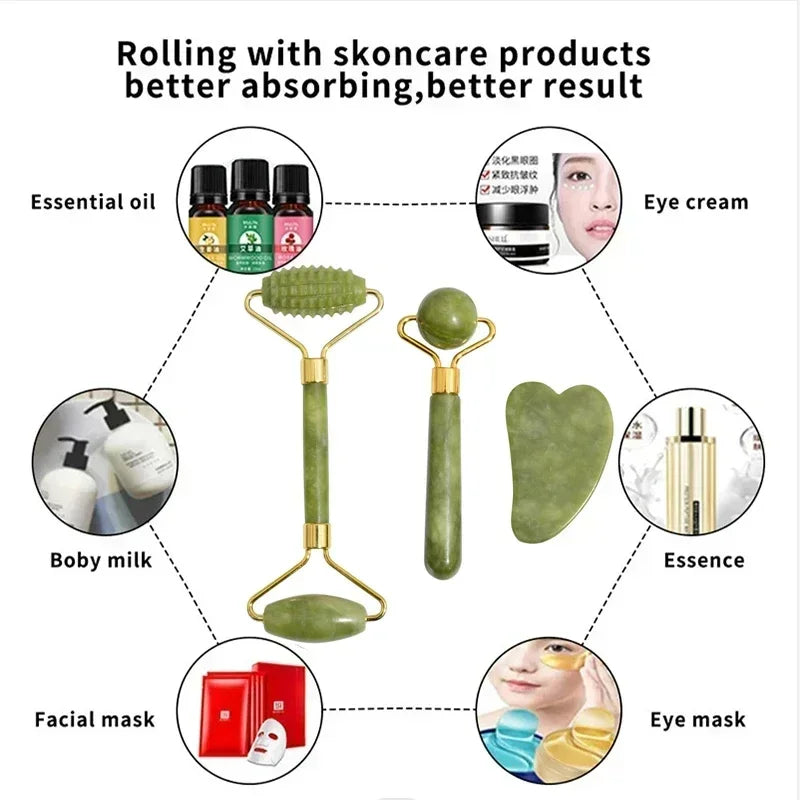 Jade Roller & Gua Sha Set – Natural Stone Facial & Body Massager for Lifting & Relaxation