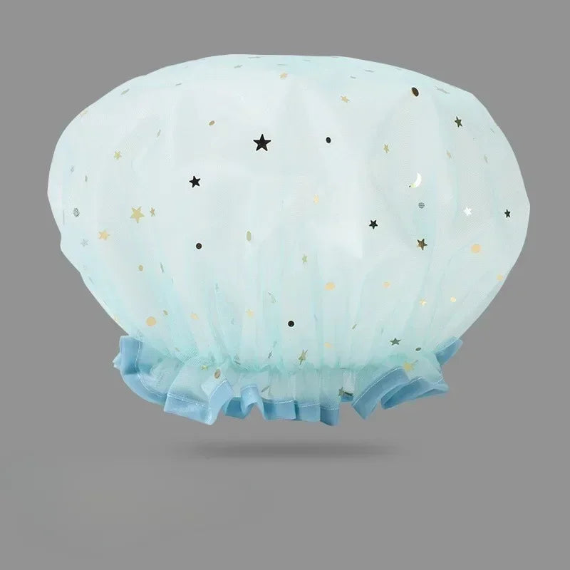 ReusableReusable Waterproof Shower Cap – Double-Layer Starry Sky Design for Bath, Kitchen & Hair Protection