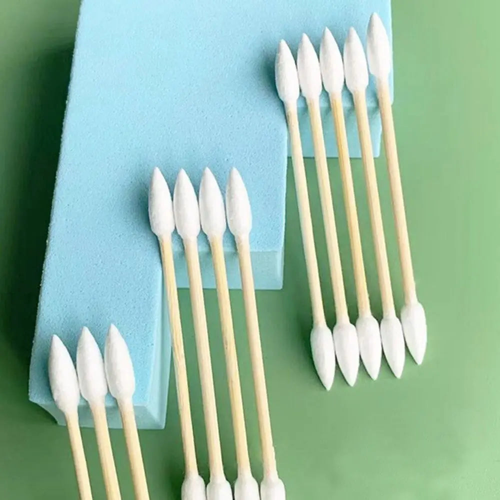 100pcs Eco-Friendly Dual-Tip Cotton Buds – Precision Bamboo Sticks for Makeup & Detail Cleaning