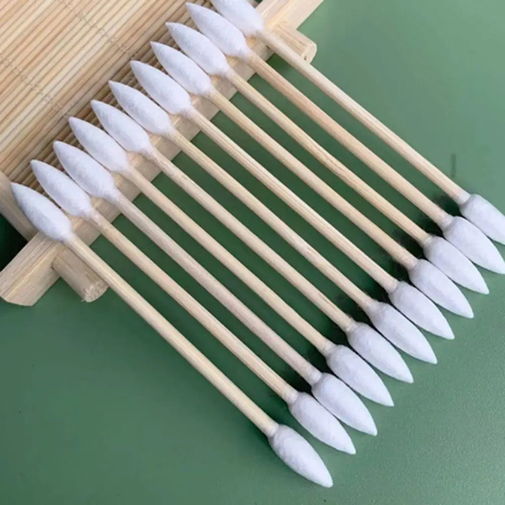 100pcs Eco-Friendly Dual-Tip Cotton Buds – Precision Bamboo Sticks for Makeup & Detail Cleaning