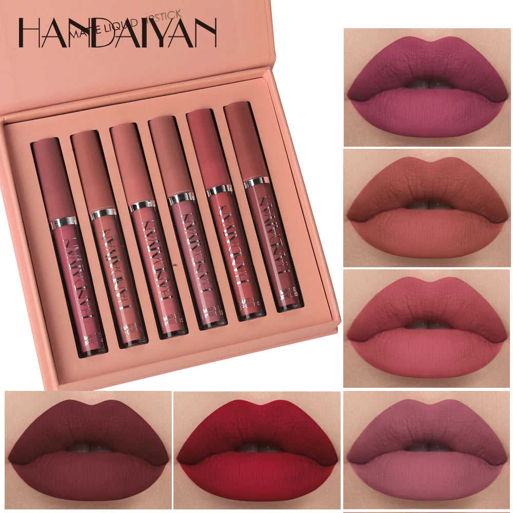 6-Piece Matte Liquid Lipstick Set – Long-Lasting, Non-Stick, Fade-Resistant Lip Gloss Gift Box by HANDAIYAN