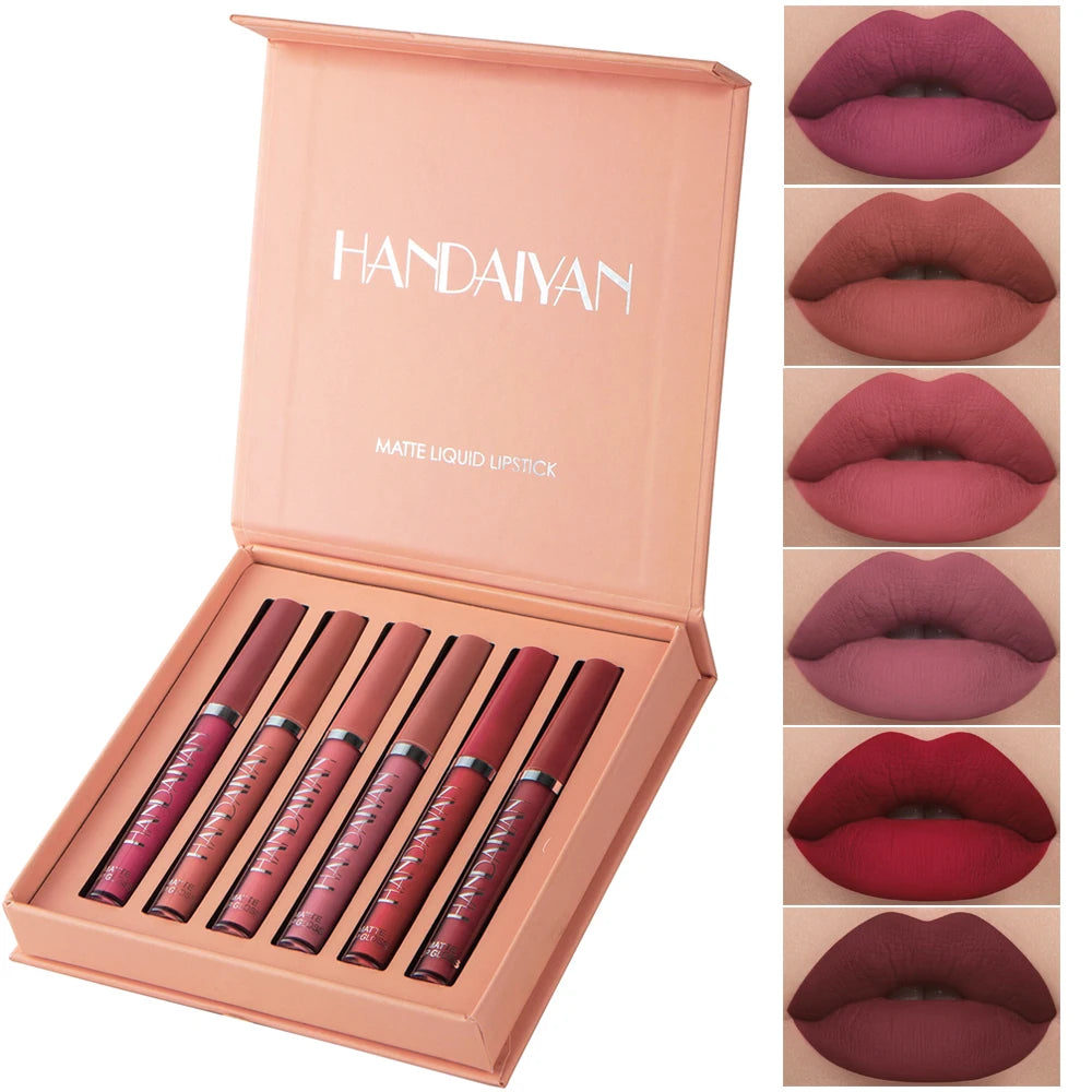 6-Piece Matte Liquid Lipstick Set – Long-Lasting, Non-Stick, Fade-Resistant Lip Gloss Gift Box by HANDAIYAN