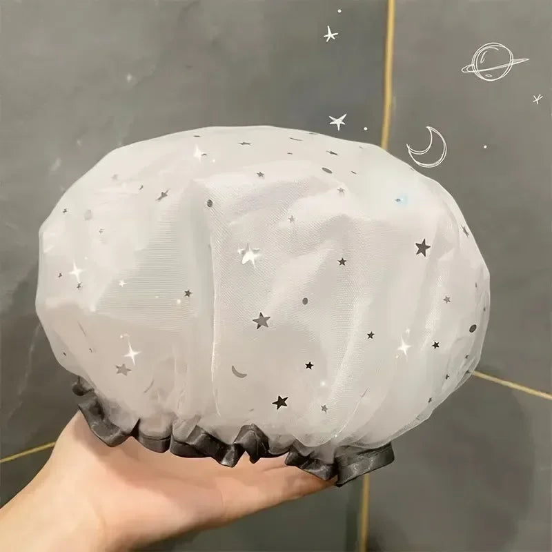 ReusableReusable Waterproof Shower Cap – Double-Layer Starry Sky Design for Bath, Kitchen & Hair Protection