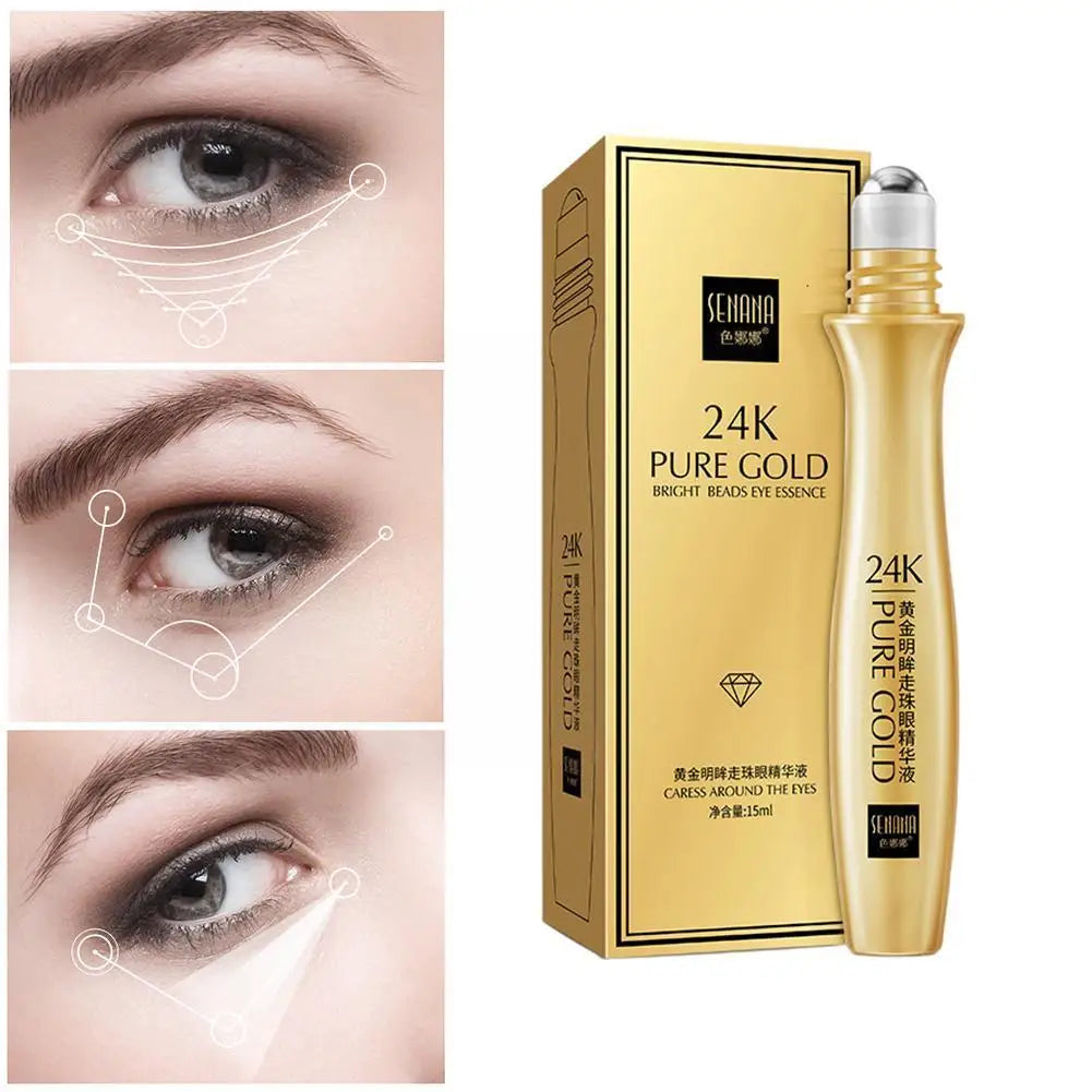 24K Gold Eye Roller Serum – Hydrating & Brightening Formula for Dark Circles & Puffiness (15ml)