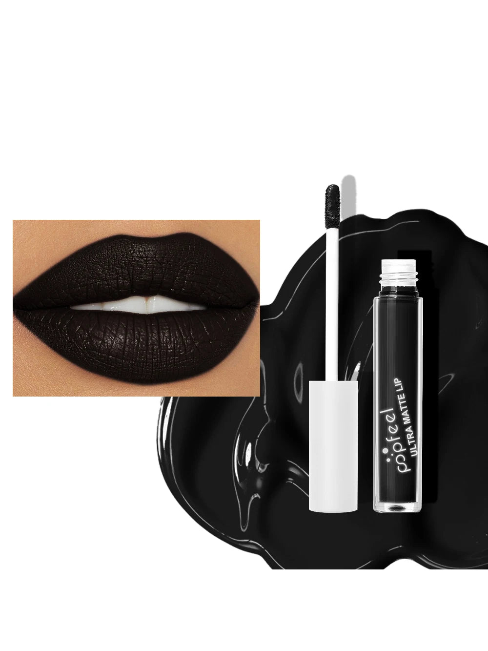 POPFEEEL™ High-Impact Lip Glaze – Bold Black Gloss, Smudge-Free, Long-Lasting & Cup-Resistant Shine