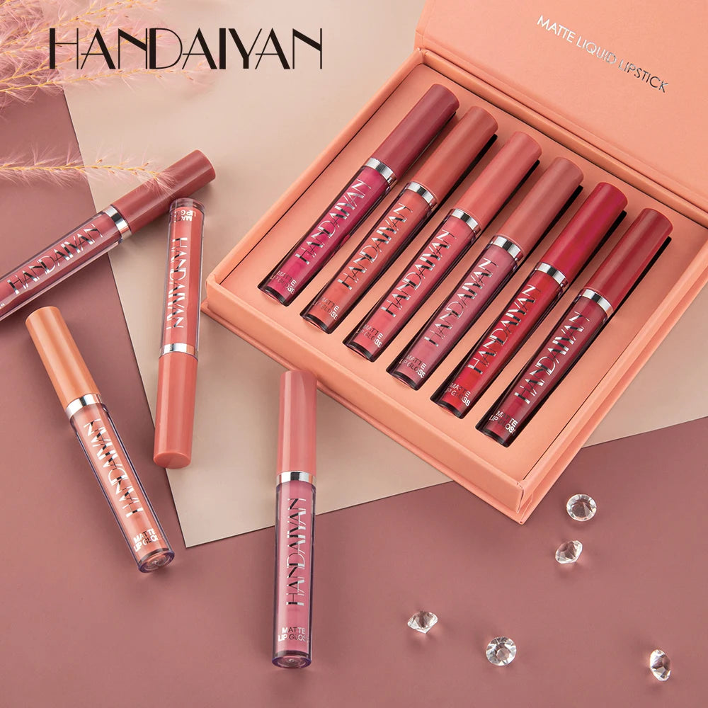 6-Piece Matte Liquid Lipstick Set – Long-Lasting, Non-Stick, Fade-Resistant Lip Gloss Gift Box by HANDAIYAN