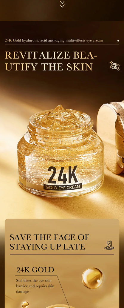 24K Gold Eye Cream with Hyaluronic Acid – Targets Dark Circles, Puffiness & Fine Lines