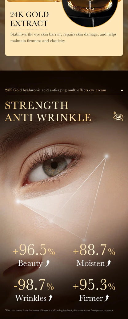 24K Gold Eye Cream with Hyaluronic Acid – Targets Dark Circles, Puffiness & Fine Lines