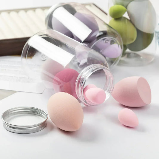 12/14PC Soft Makeup Sponge & Puff Set – Blend Like a Pro with Beauty Eggs & Puffs in Storage Jar!