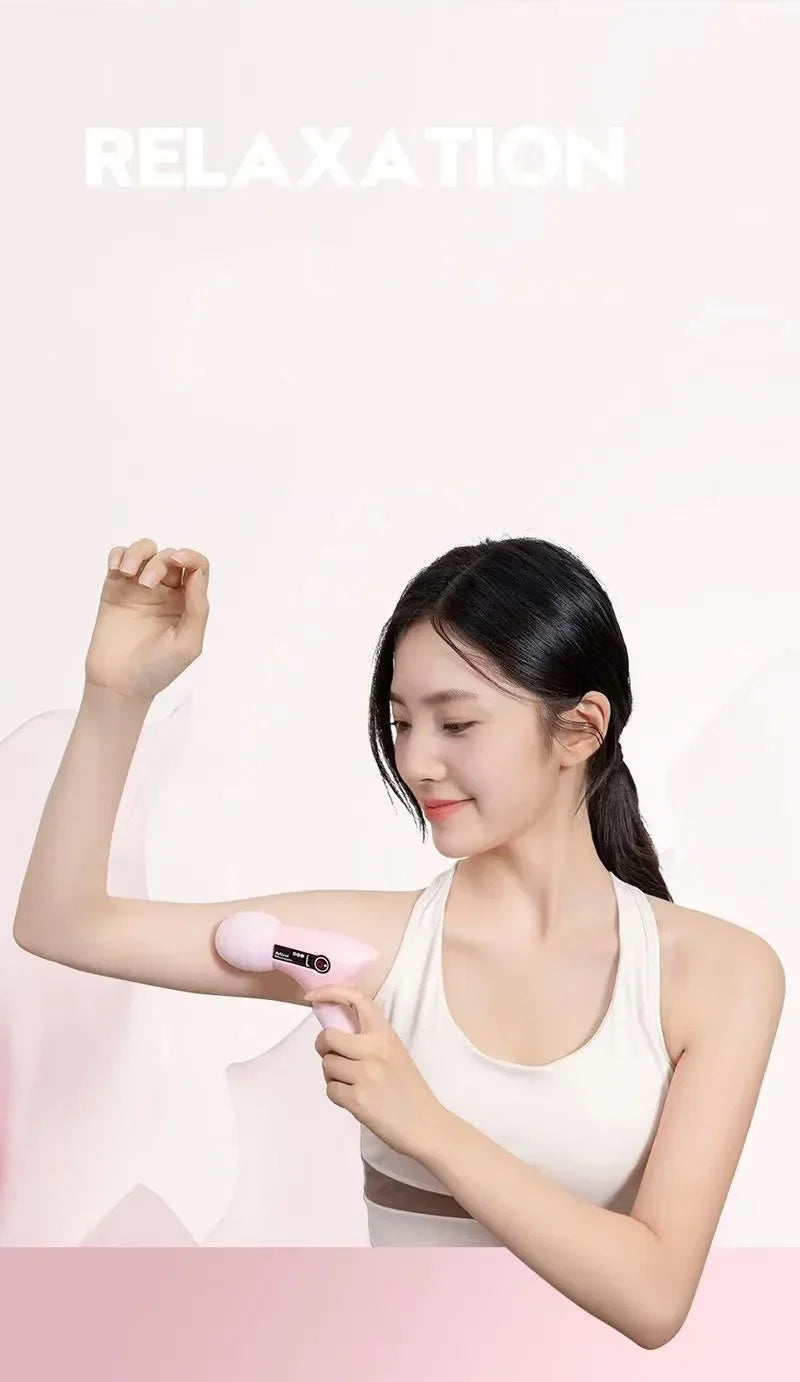 Mini LCD Massage Gun – 6-Head Portable Deep Tissue Massager for Neck, Back & Body Relief