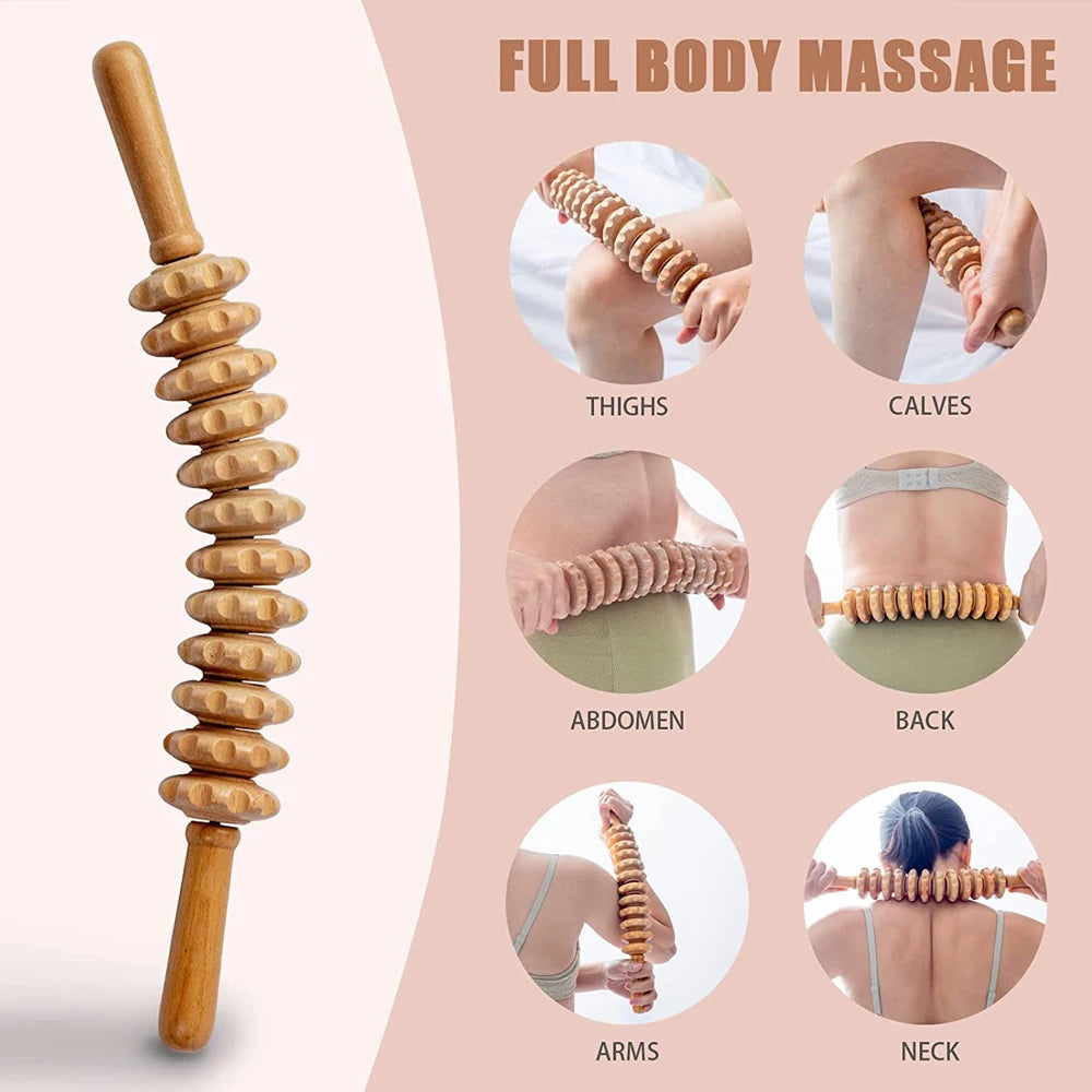Deep Tissue Wooden Massage Roller – Anti-Cellulite Therapy Stick for Body Sculpting