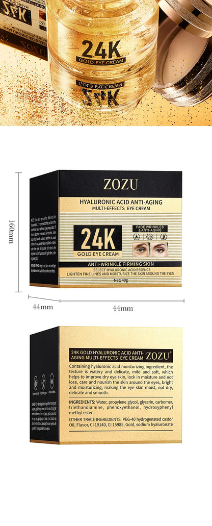 24K Gold Eye Cream with Hyaluronic Acid – Targets Dark Circles, Puffiness & Fine Lines