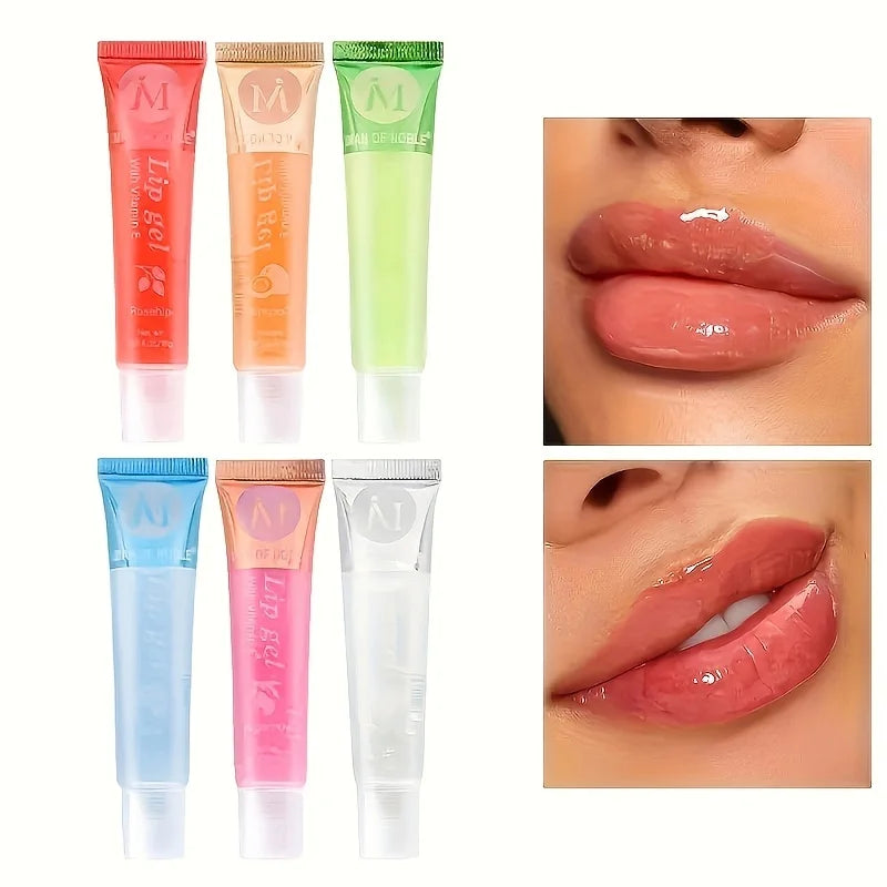 6-Piece Lip Gloss Gift Set – Clear & Flavoured Plumping Oils with VE, Rosehip, Argan & More