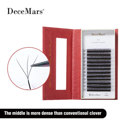 DeceMars Brown 3D W-Shaped Lash Extensions – Triple-Tip C/D/DD Curl Individual Lashes (0.07mm)