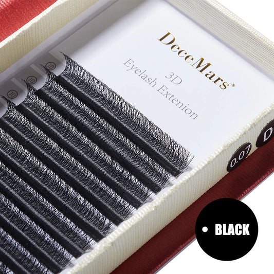 DeceMars Black 3D W-Shaped Lash Extensions – Triple-Tip C/D/DD Curl Individual Lashes (0.07mm)