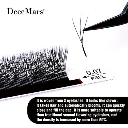 DeceMars Brown 3D W-Shaped Lash Extensions – Triple-Tip C/D/DD Curl Individual Lashes (0.07mm)