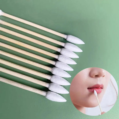 100pcs Eco-Friendly Dual-Tip Cotton Buds – Precision Bamboo Sticks for Makeup & Detail Cleaning