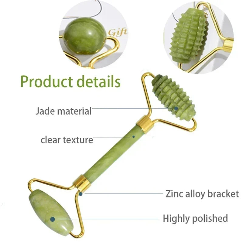 Jade Roller & Gua Sha Set – Natural Stone Facial & Body Massager for Lifting & Relaxation