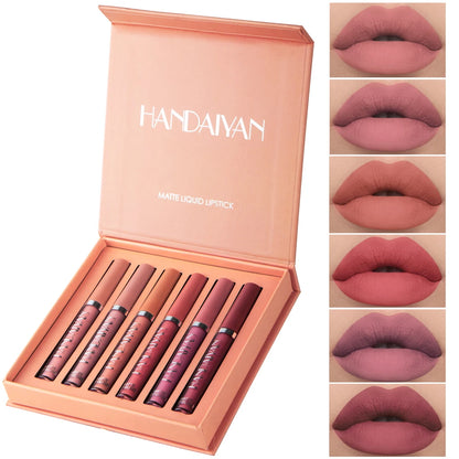 6-Piece Matte Liquid Lipstick Set – Long-Lasting, Non-Stick, Fade-Resistant Lip Gloss Gift Box by HANDAIYAN