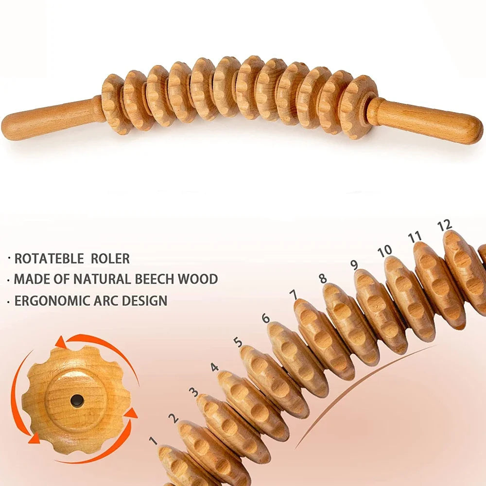 Deep Tissue Wooden Massage Roller – Anti-Cellulite Therapy Stick for Body Sculpting