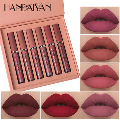 6-Piece Matte Liquid Lipstick Set – Long-Lasting, Non-Stick, Fade-Resistant Lip Gloss Gift Box by HANDAIYAN