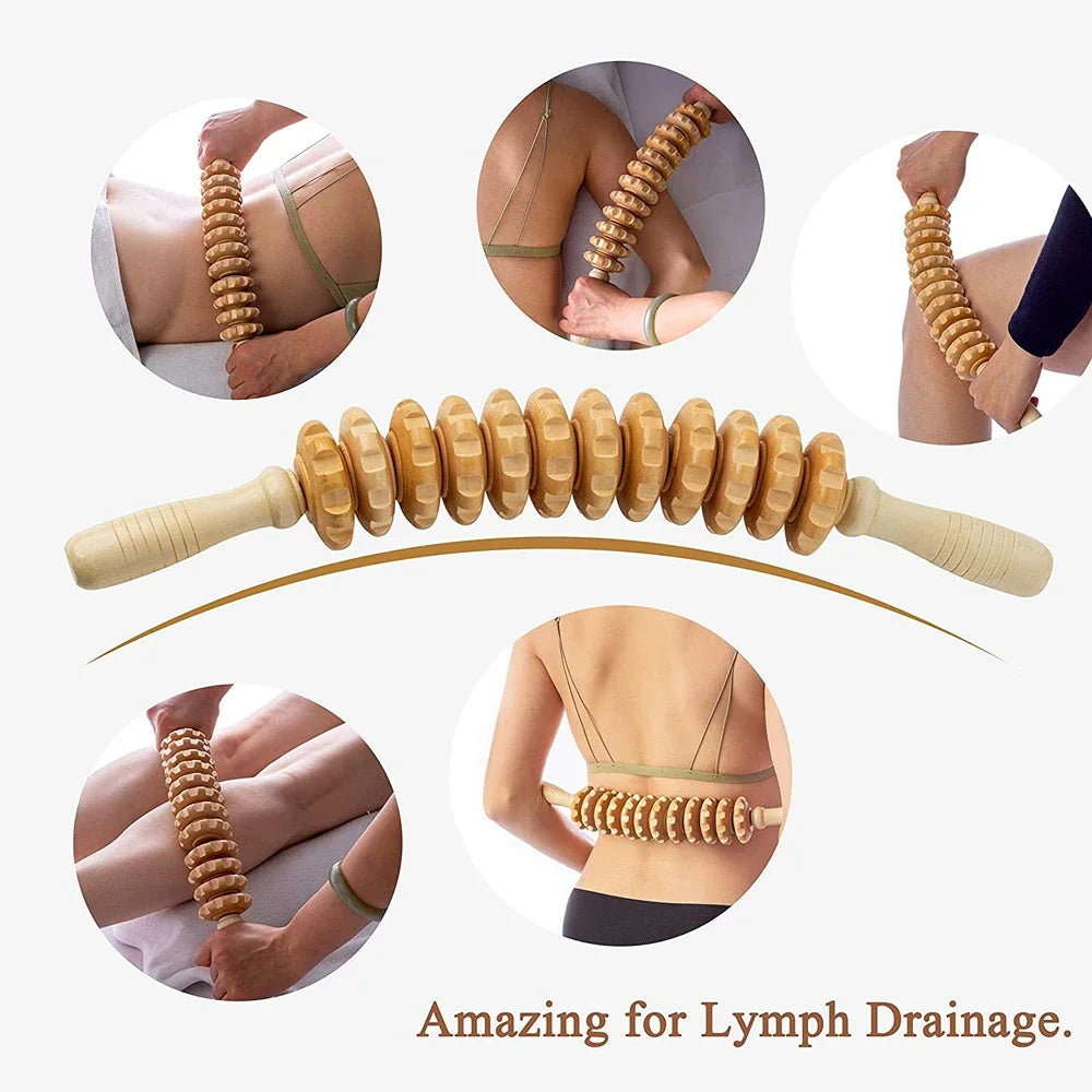 Deep Tissue Wooden Massage Roller – Anti-Cellulite Therapy Stick for Body Sculpting