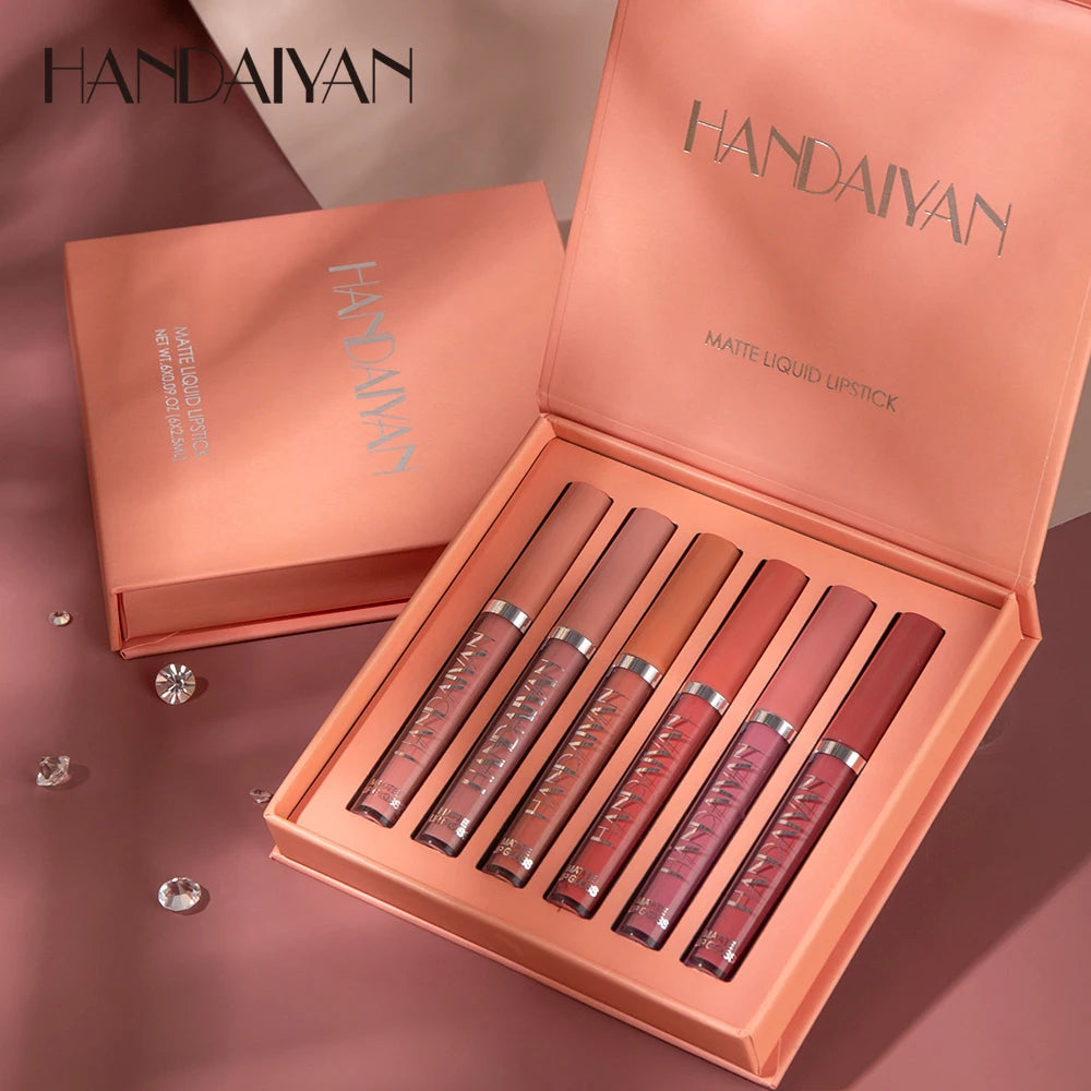 6-Piece Matte Liquid Lipstick Set – Long-Lasting, Non-Stick, Fade-Resistant Lip Gloss Gift Box by HANDAIYAN