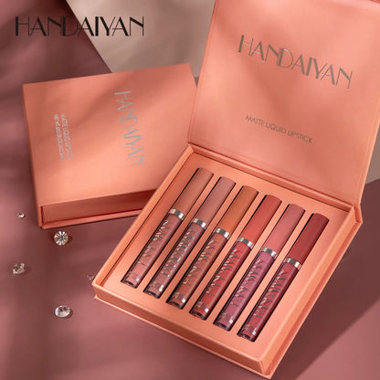 6-Piece Matte Liquid Lipstick Set – Long-Lasting, Non-Stick, Fade-Resistant Lip Gloss Gift Box by HANDAIYAN