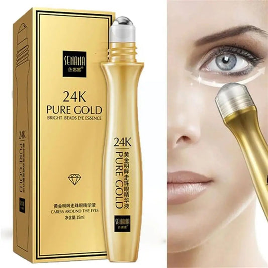 24K Gold Eye Roller Serum – Hydrating & Brightening Formula for Dark Circles & Puffiness (15ml)