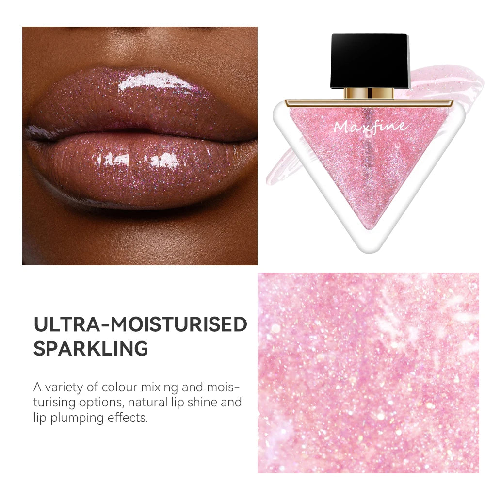 Maxfine Moisturising Triangle Lip Oil – Crystal Shine Lip Gloss for Natural Plump & Glossy Finish | Hydrating Lip Enhancer