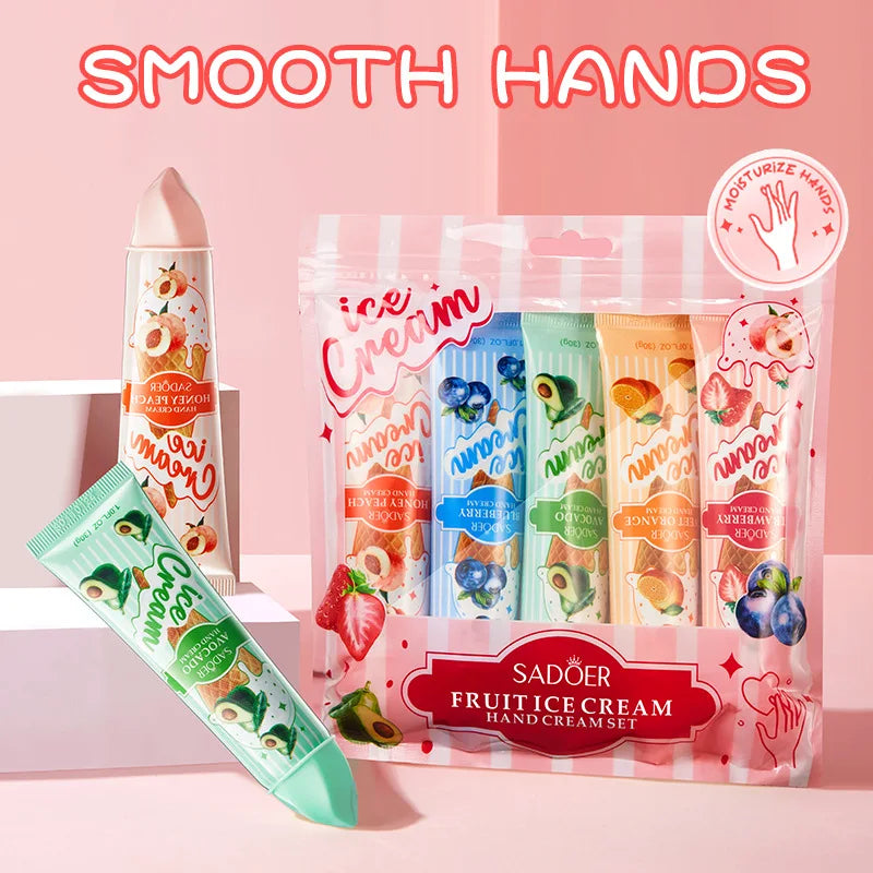 5-Piece Ice Cream Scented Hand Cream Gift Set – Moisturising, Brightening & Hydrating Skincare by SADOER