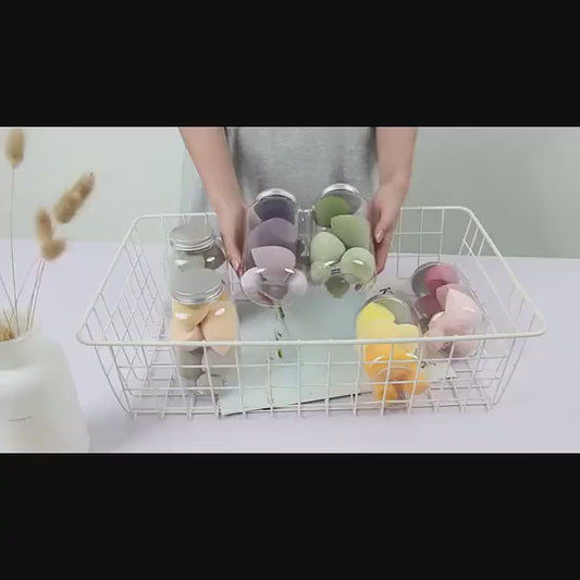 12/14PC Soft Makeup Sponge & Puff Set – Blend Like a Pro with Beauty Eggs & Puffs in Storage Jar!